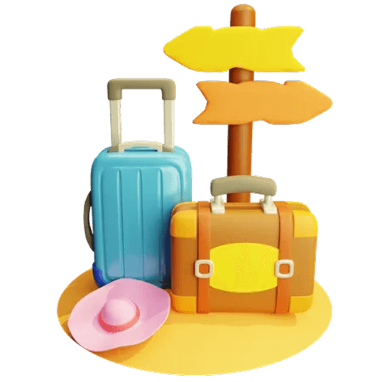 Travel suitcase and signpost