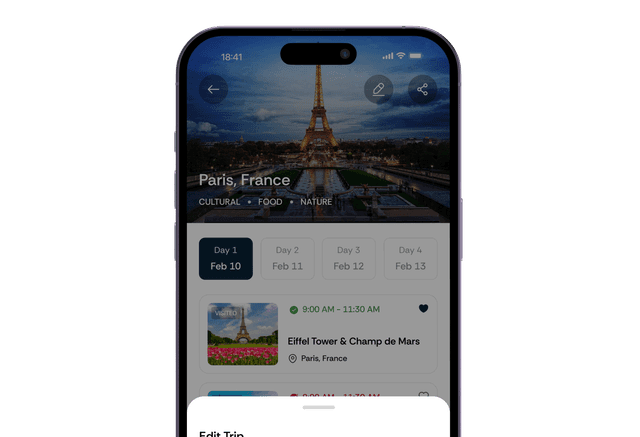 Trip management view